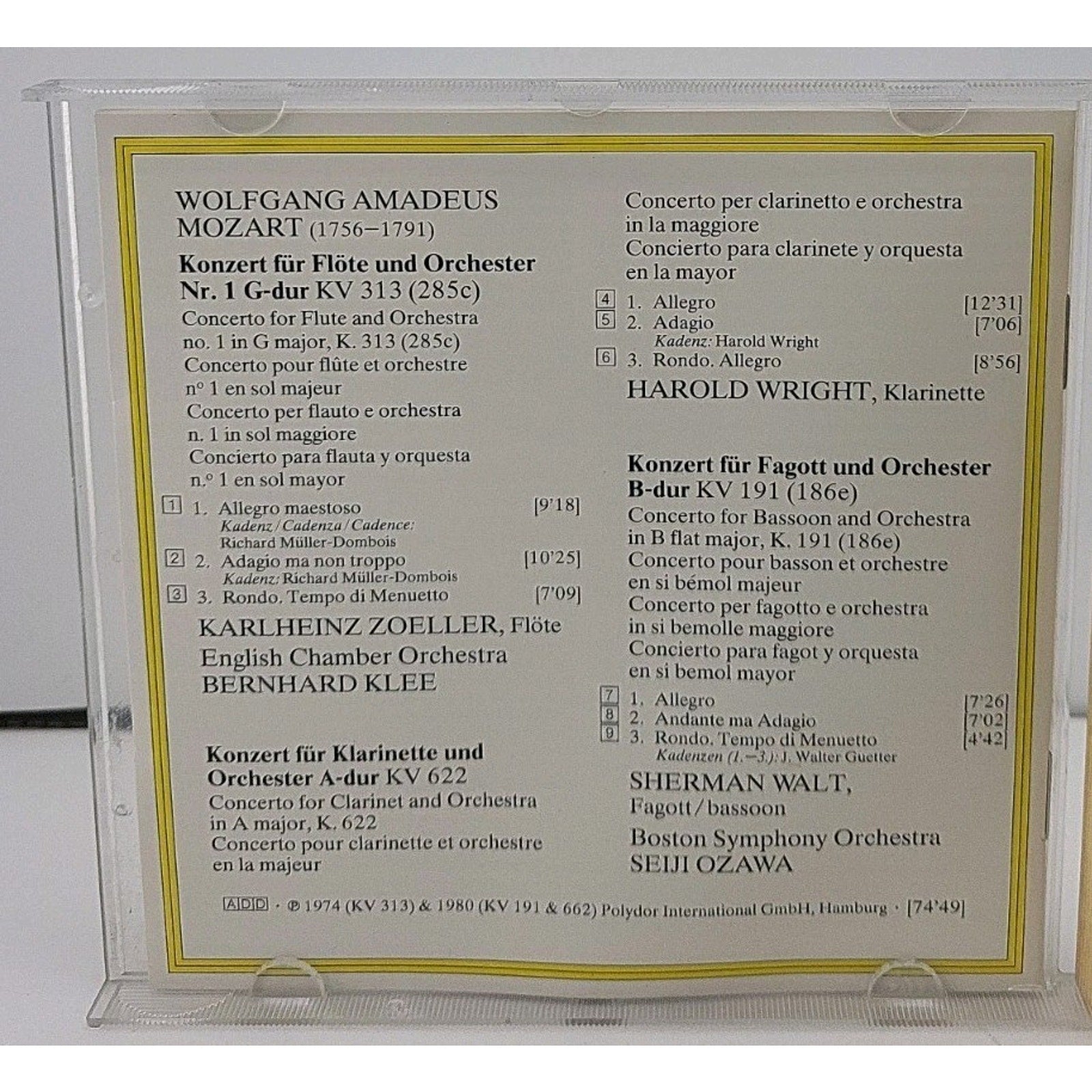Flute Con K.313 Clarinet Con K.622 by W.A. Mozart (CD, 2008)