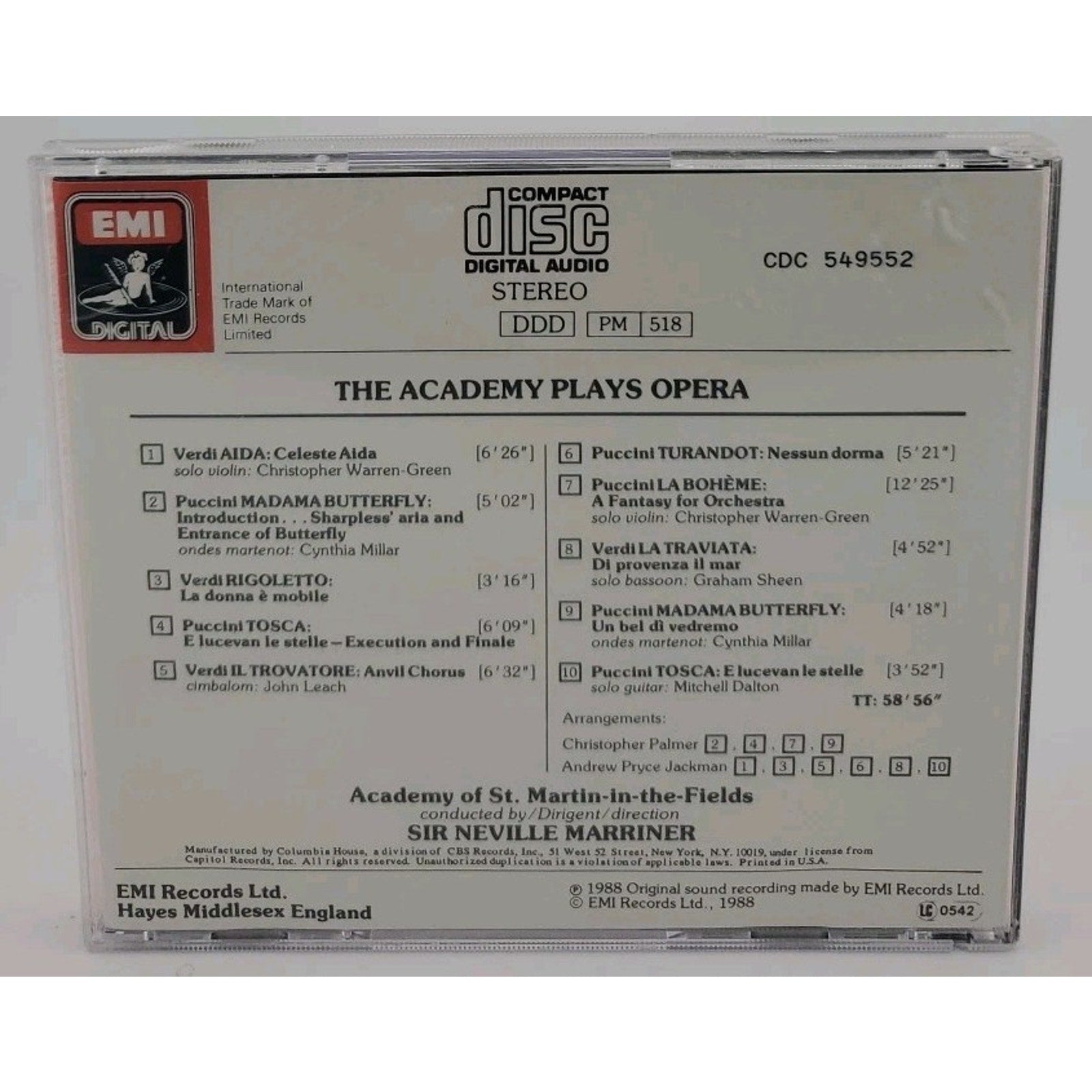 Academy Plays Opera - Audio CD By Neville Marriner