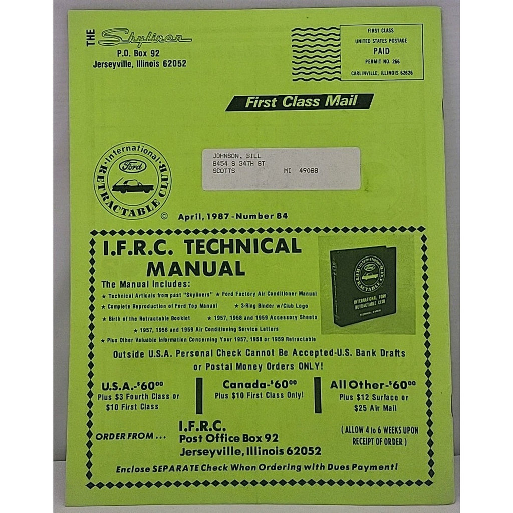 The Skyliner - International Retractable Club - April 1987 Number 84