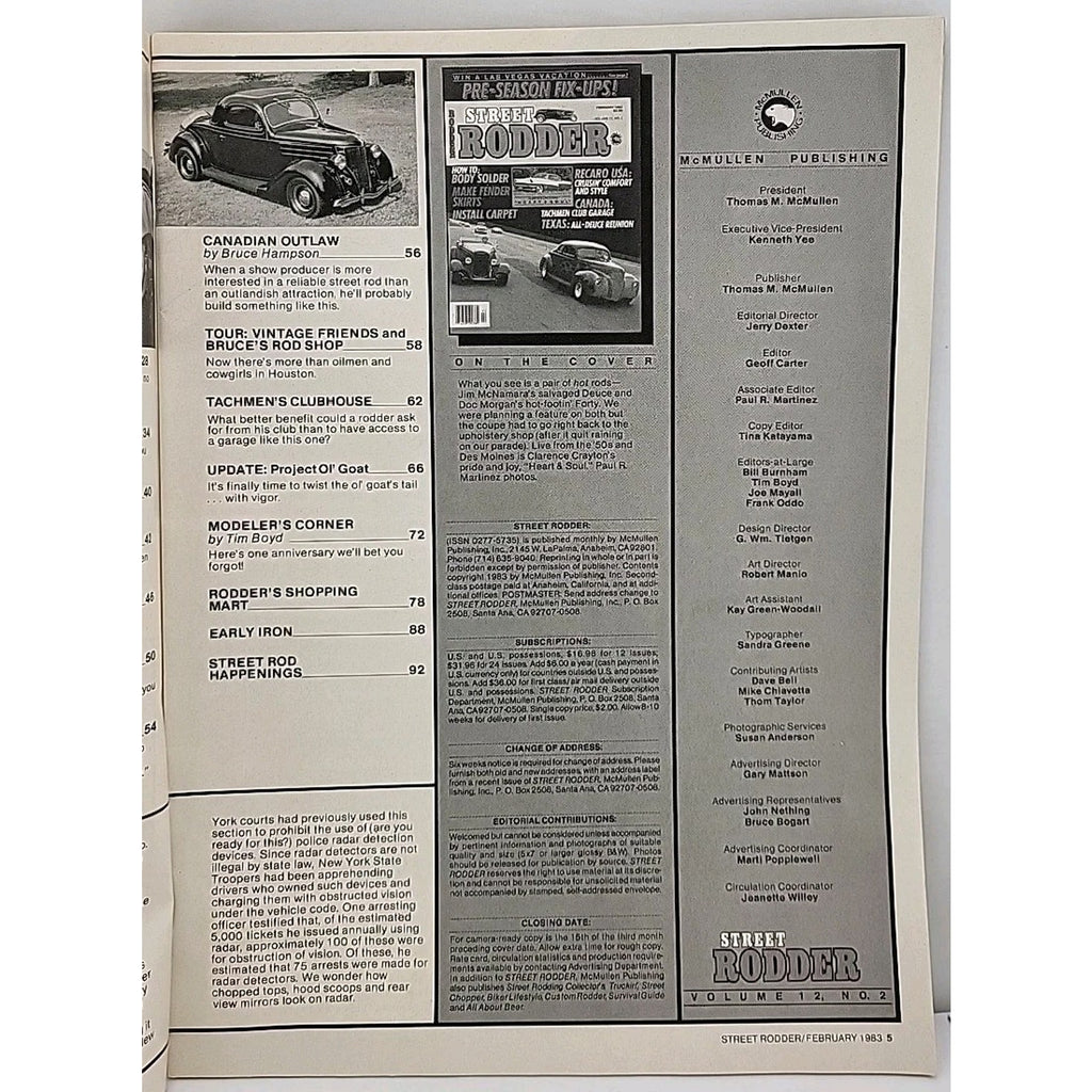 Street Rodder Magazine February 1983 Volume 12 No. 2