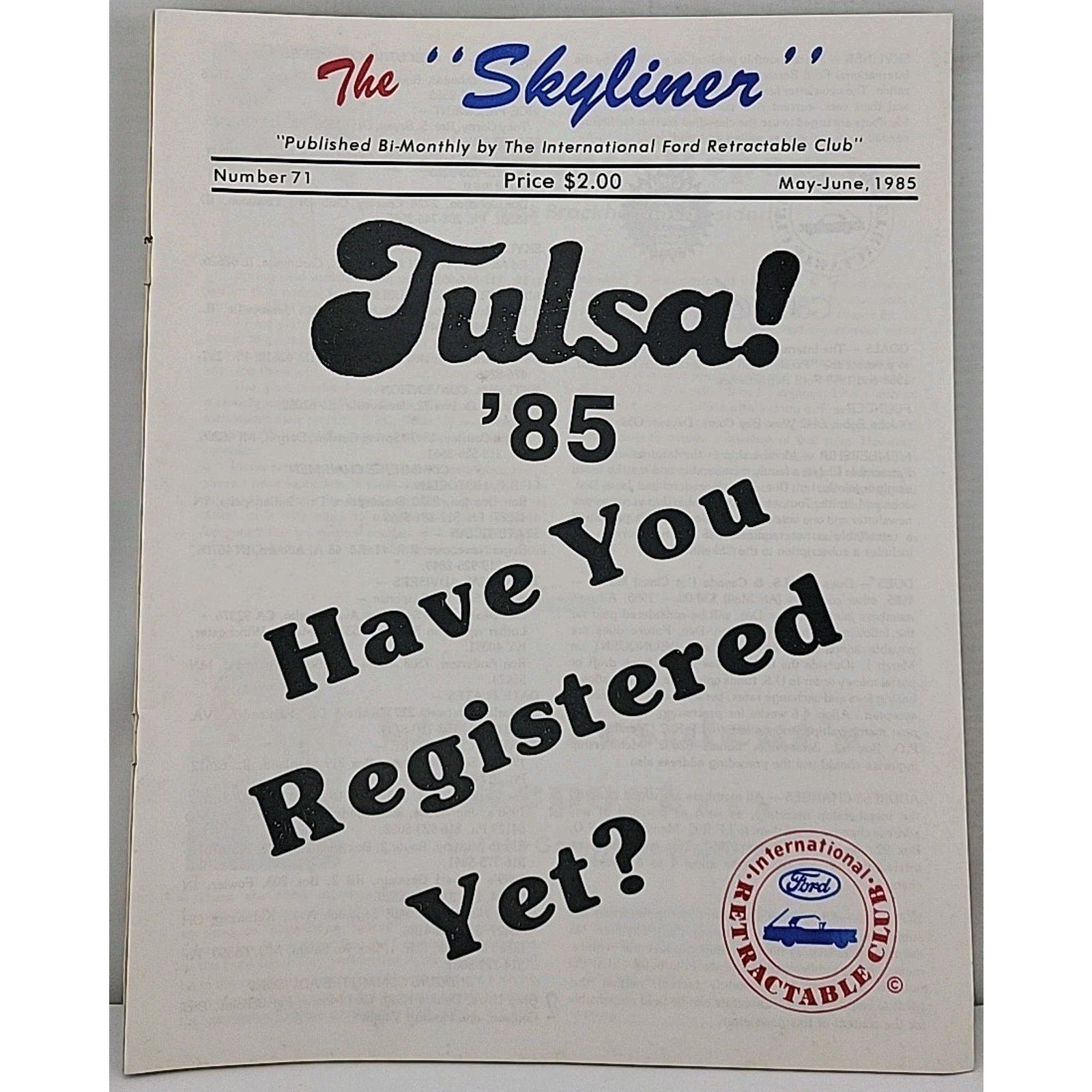 The Skyliner - International Retractable Club - May-June 1985 Number 71