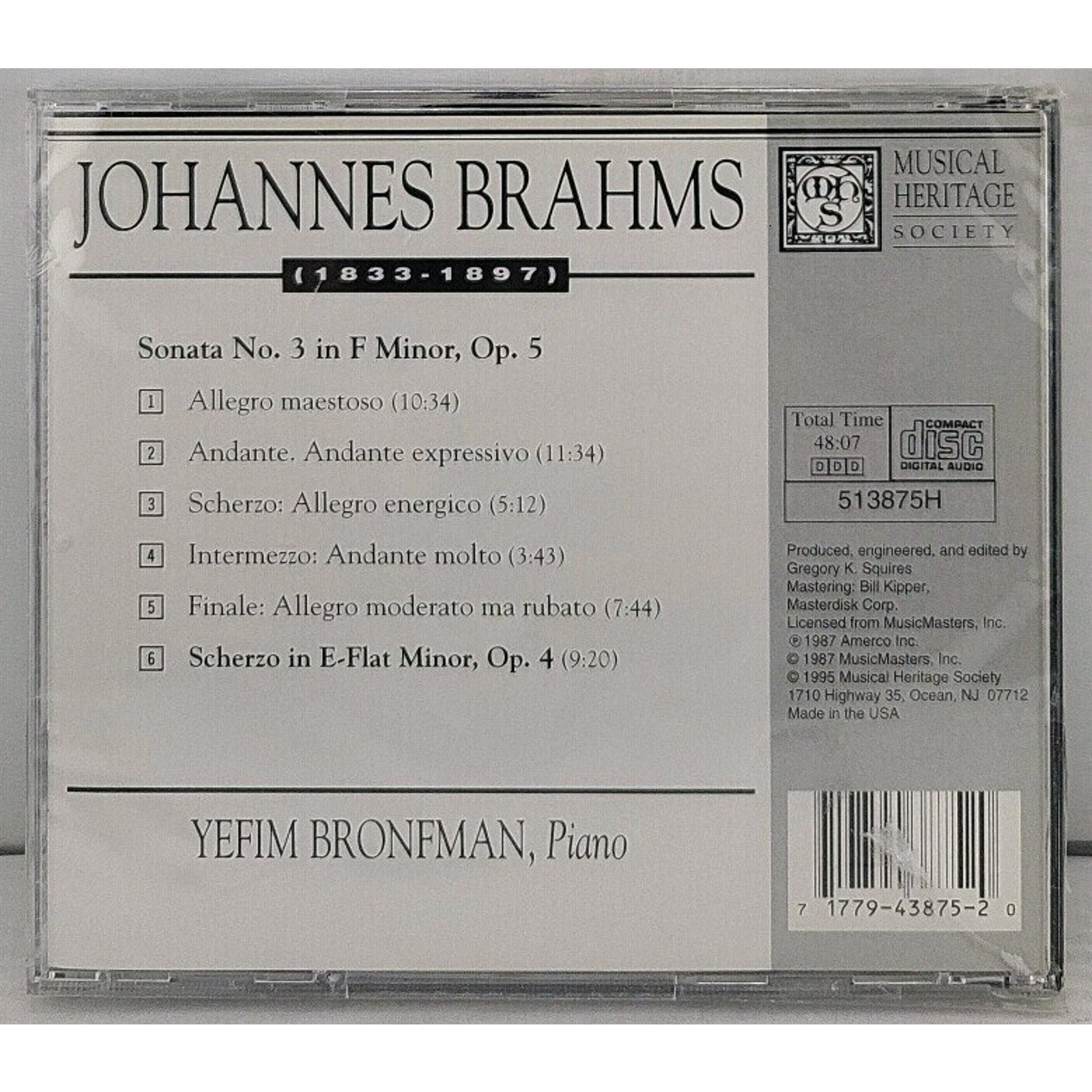 Sonata No. 3 - Scherzo by Johannes Brahms (CD) *Brand New*