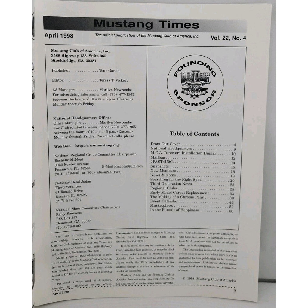 Mustang Times Magazine - April 1998 - Vol. 22 No. 4