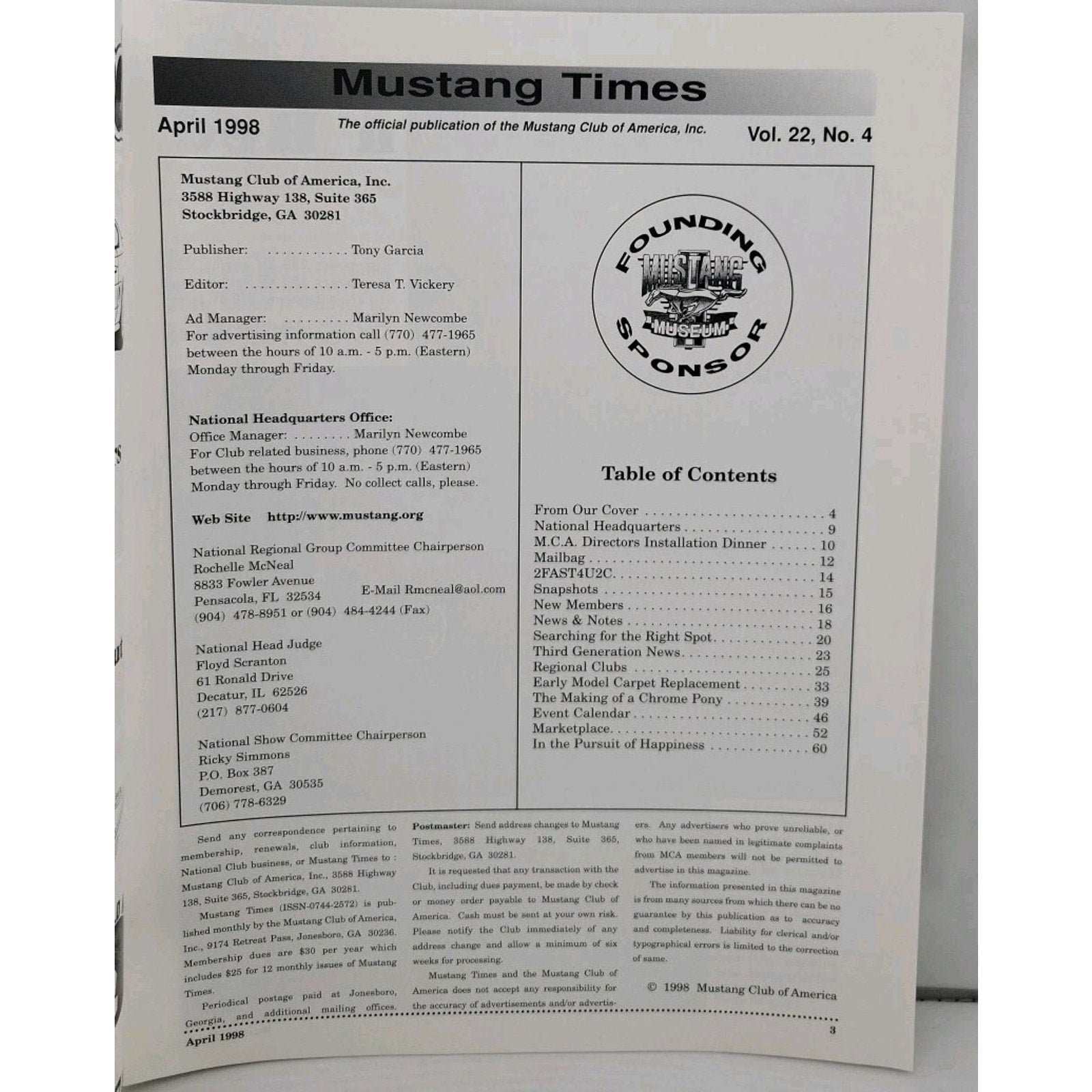 Mustang Times Magazine - April 1998 - Vol. 22 No. 4