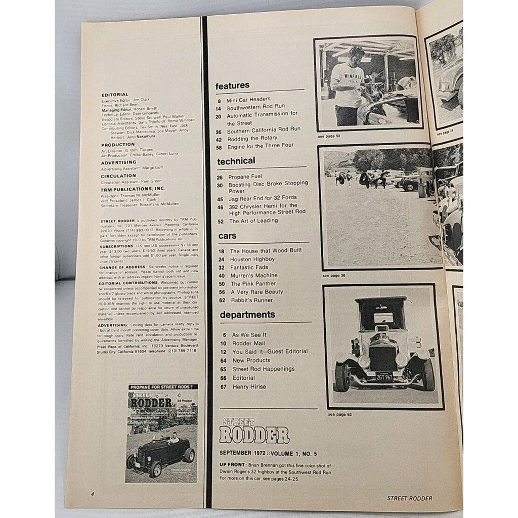 Street Rodder Magazine September 1972 Vol. 1 No. 5