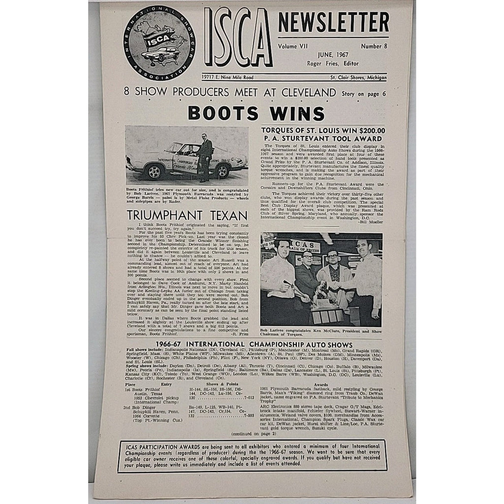 ISCA Newsletter June 1967 Volume VII Number 8