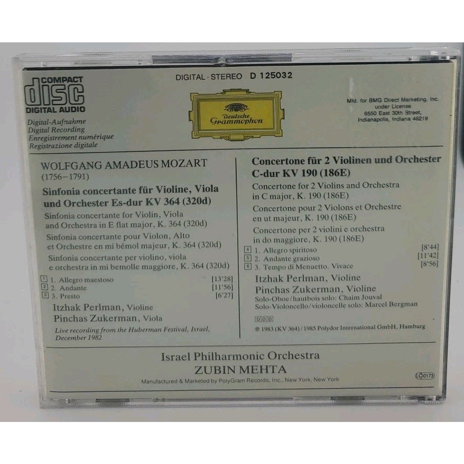 Sinfonia Concertante by Pinchas Zukerman (CD, 1990)
