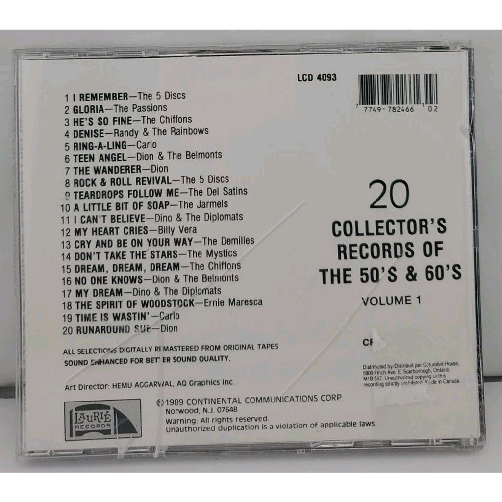 20 Collector's Records Of The 50's & 60's - Various Artists ( CD,1989 ) Volume 1