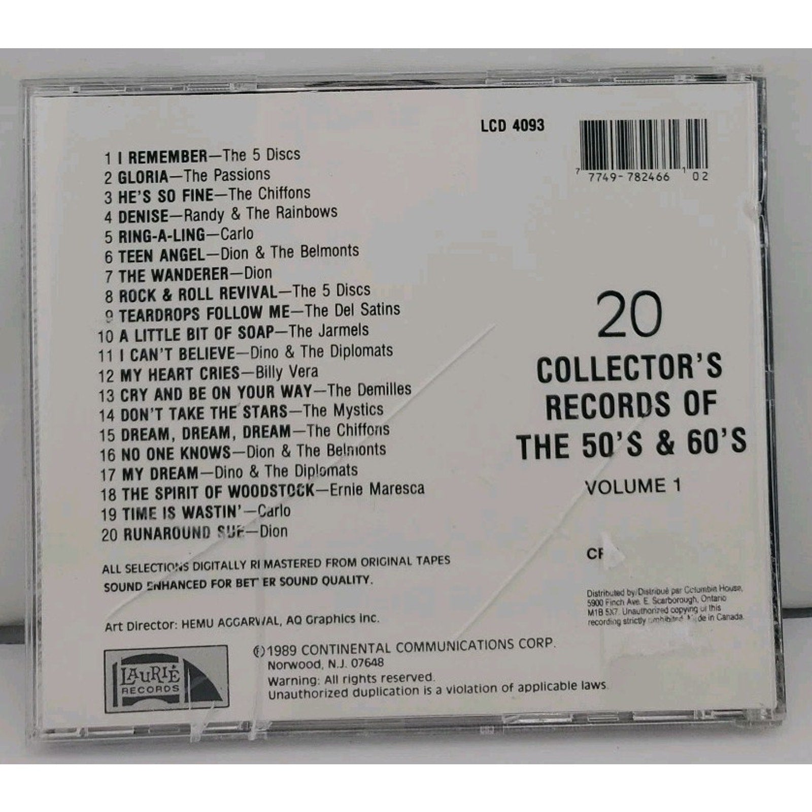 20 Collector's Records Of The 50's & 60's - Various Artists ( CD,1989 ) Volume 1