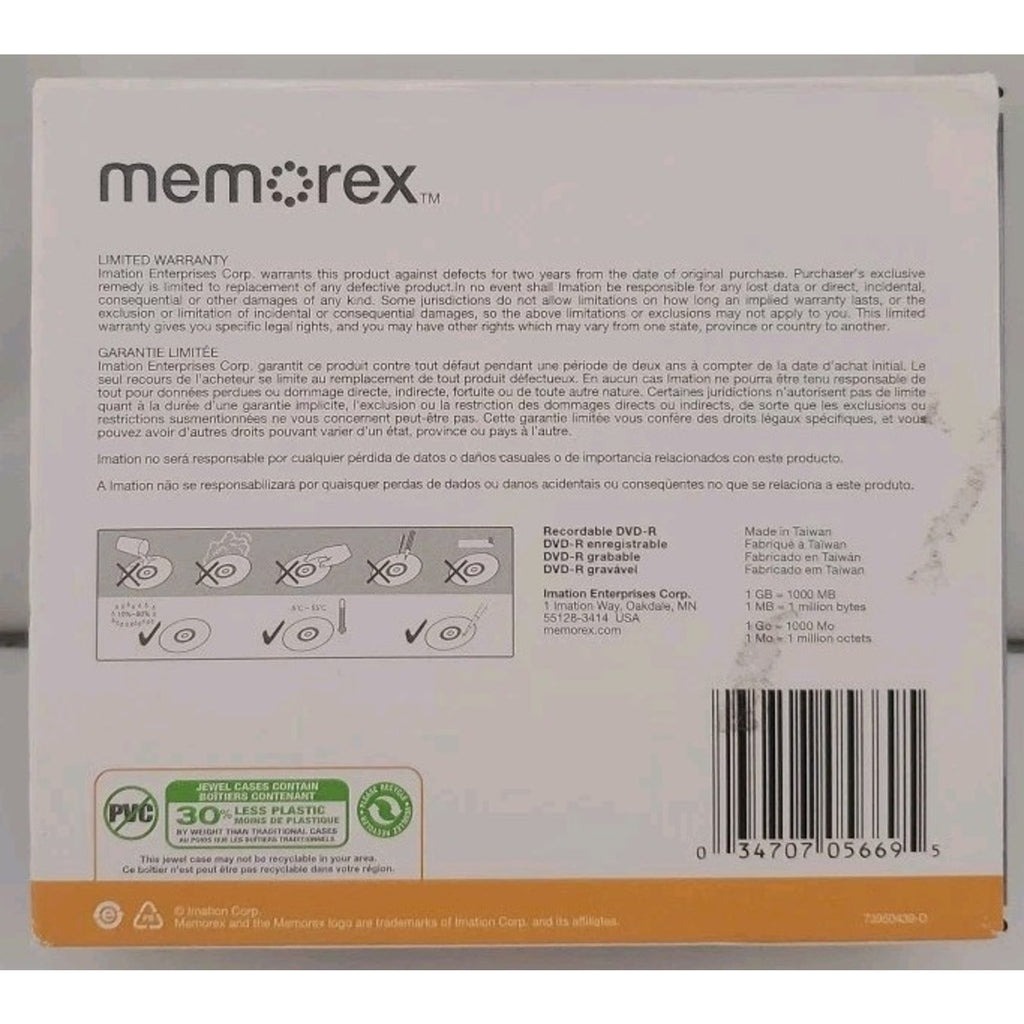 Memorex DVD+R 10 Pack - 16X, 4.7GB, 120 mins Individual Jewel Cases Open Box