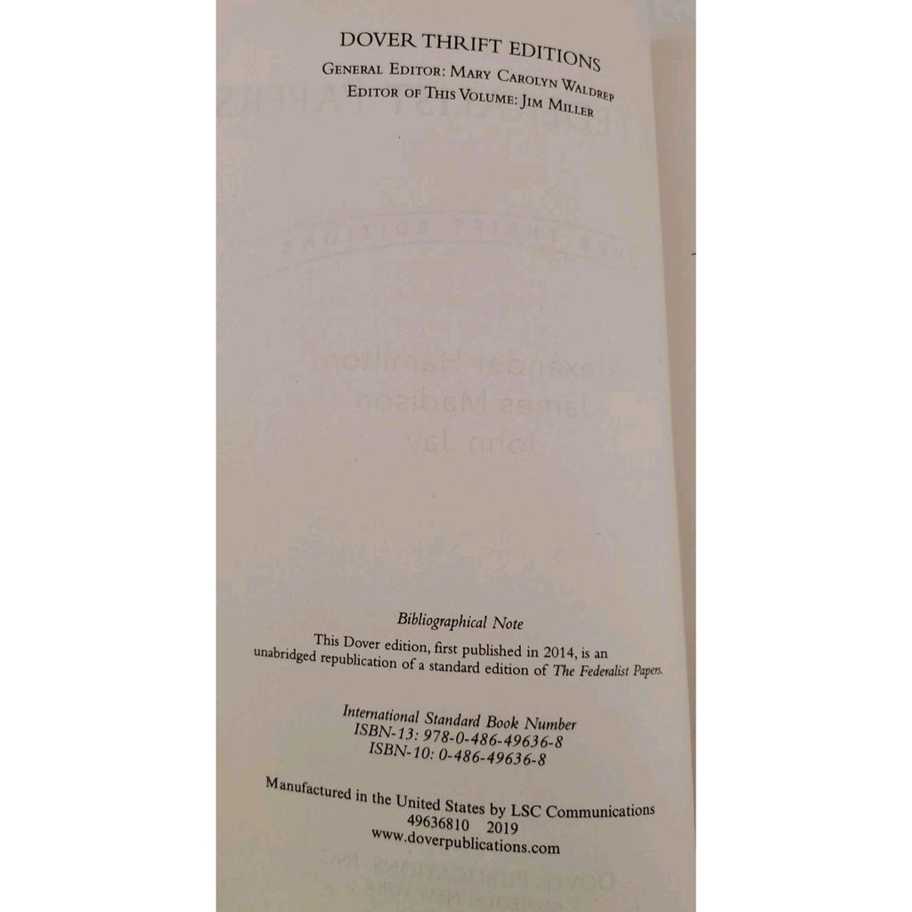 Dover Thrift Ed: The Federalist Papers by James Madison (PB)