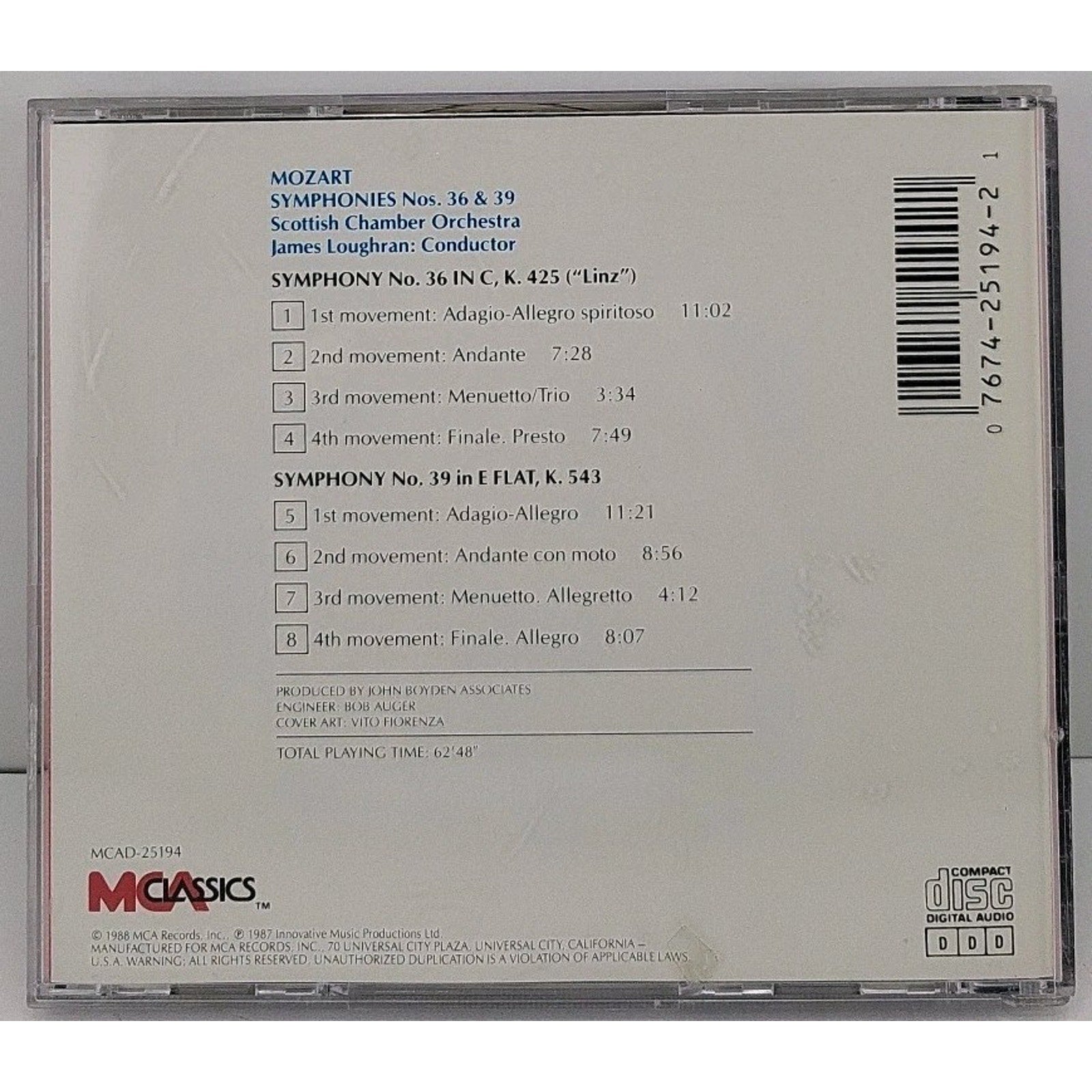 Mozart: Symphonies Nos. 36 & 39 - CD 1988 MCA Classics