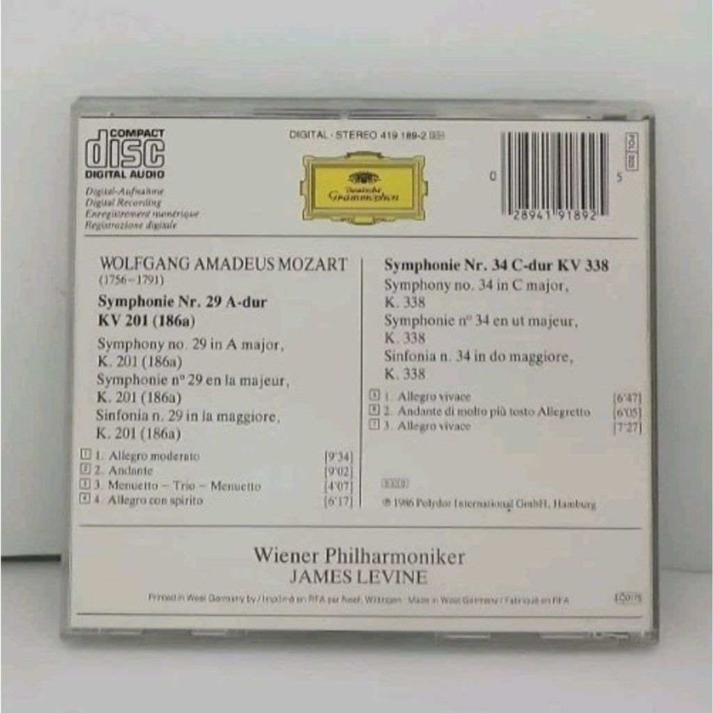 Mozart: Symphonies Nos. 29 & 34 ~ Levine - Music CD 1990-10-25 - Deutsche