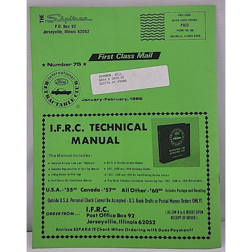 The Skyliner Newsletter - International Retractable Club - January-February 1986