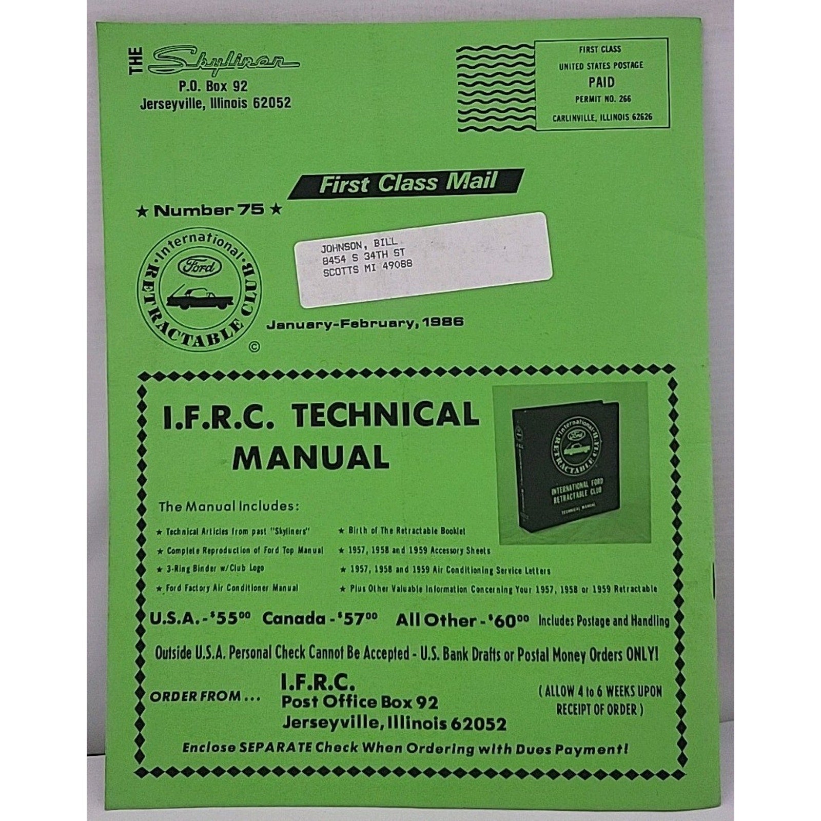 The Skyliner Newsletter - International Retractable Club - January-February 1986