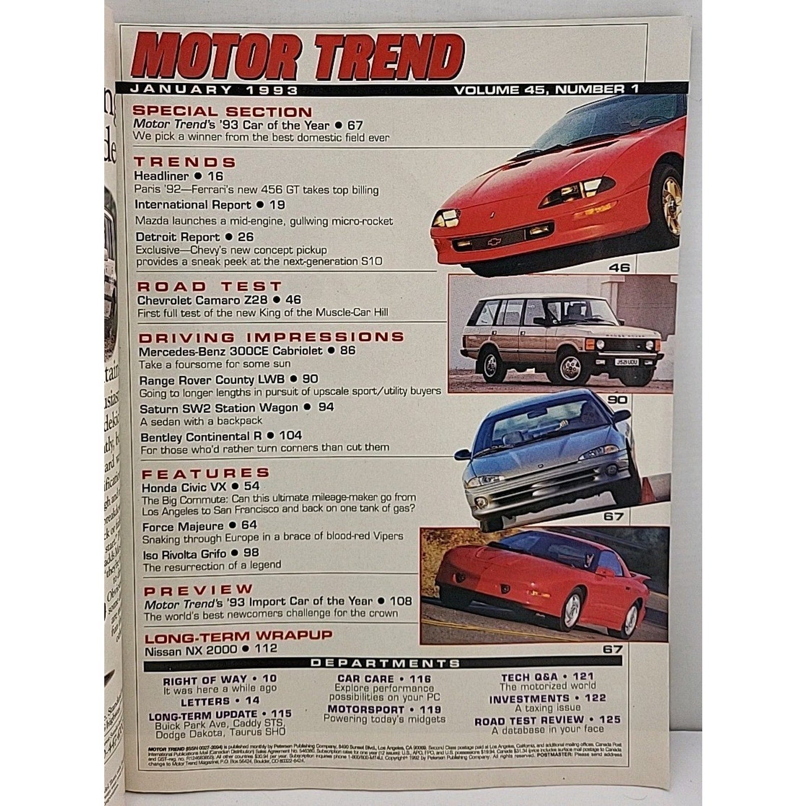 Motor Trend Magazine - January 1993 - Volume 45 Number 1