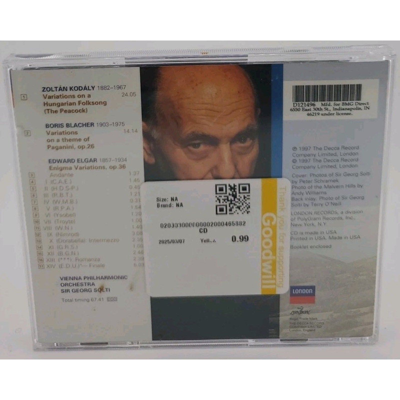 Elgar Enigma Variations by Sir Georg Solti and Vienna Philharmonic (CD, 1997)
