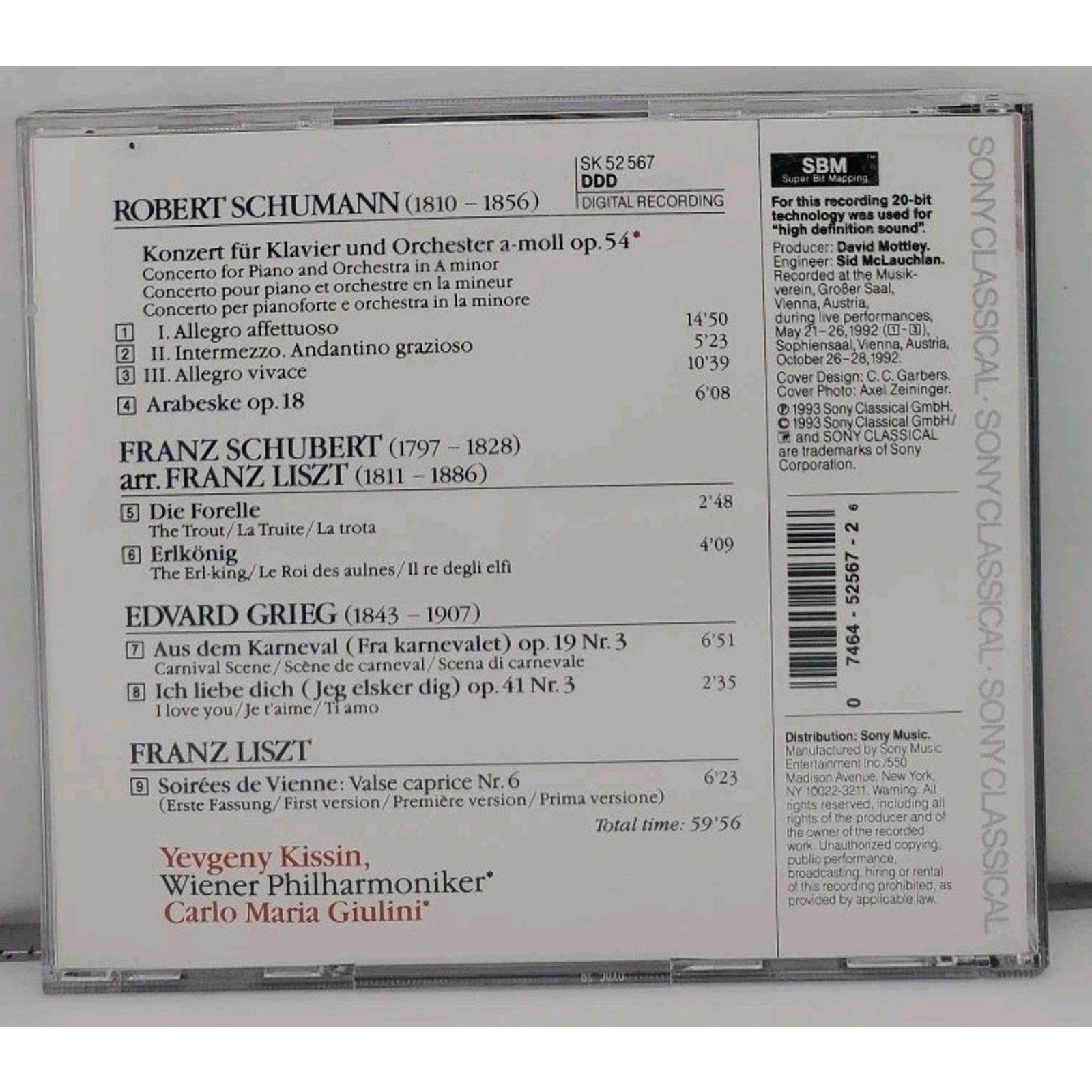 Piano Concerto by Schumann / Kissin / Giulini / Vpo (CD, 1993)