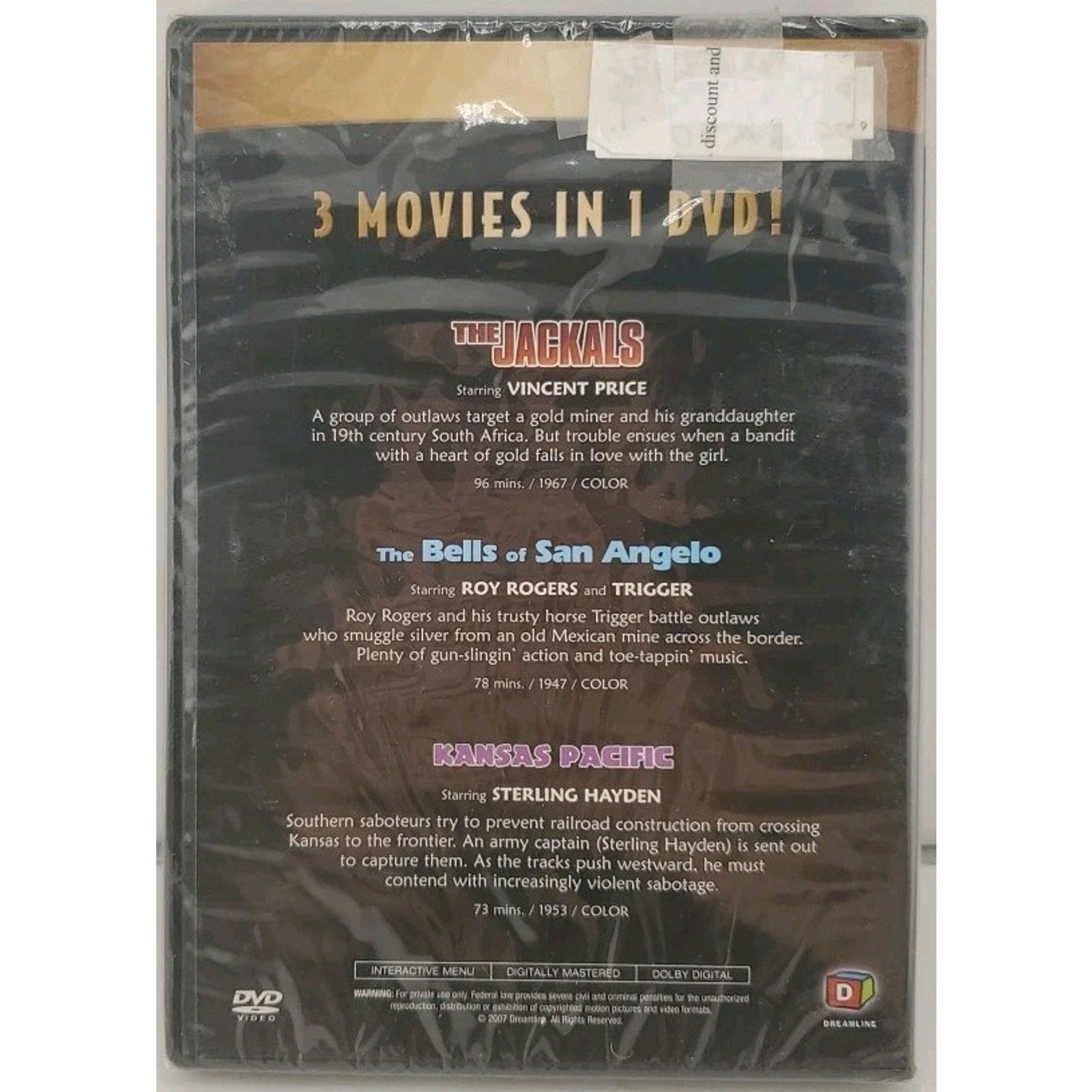 The Jackals / The Bells of San Angelo / Kansas Pacific (DVD, 2007) *Brand New*