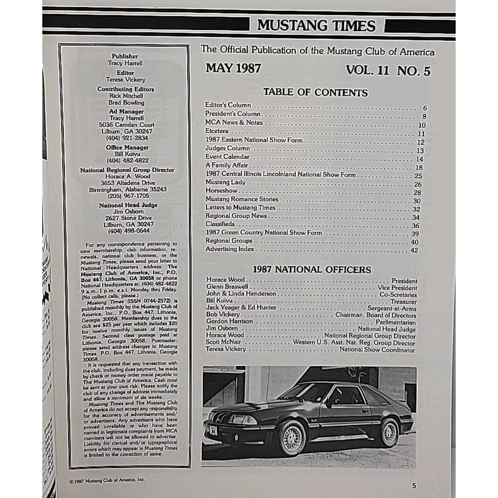 Mustang Times Magazine May 1987 Vol. 11 No. 5