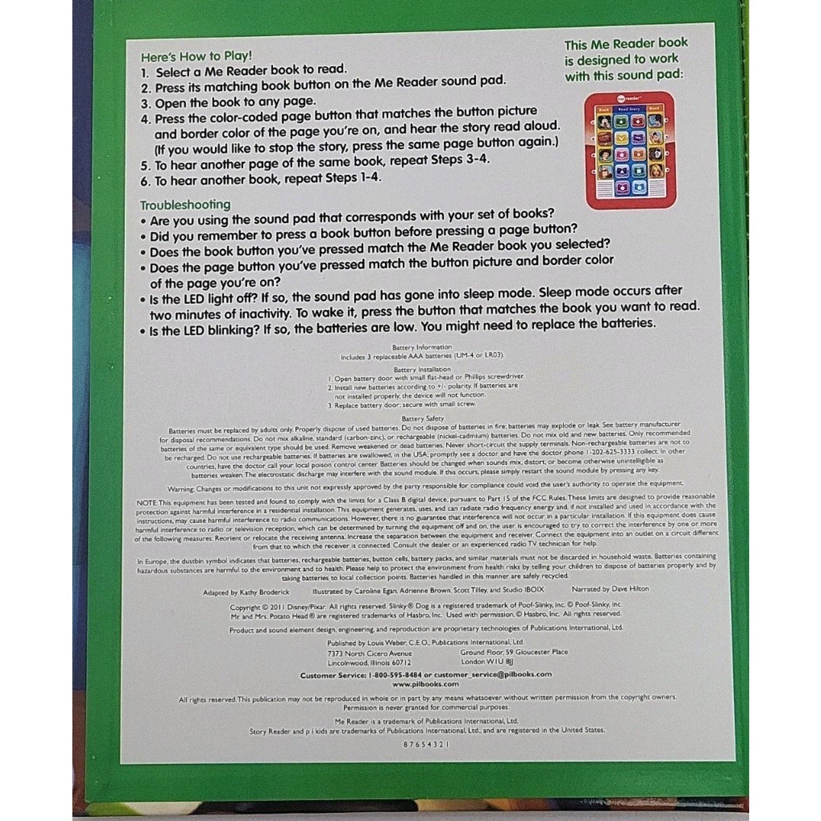 Me Reader Toy Story 3 Book Hardcover Book Only