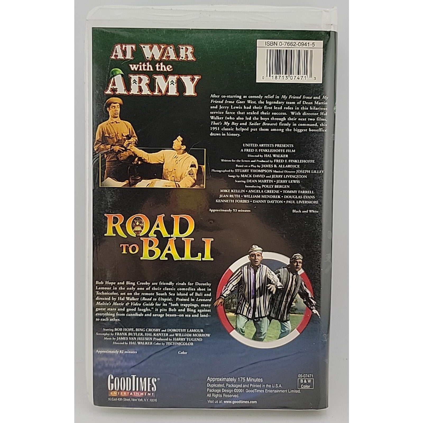 At War with the Army/Road to Bali (VHS, 2002, Double Feature Clam Shell)