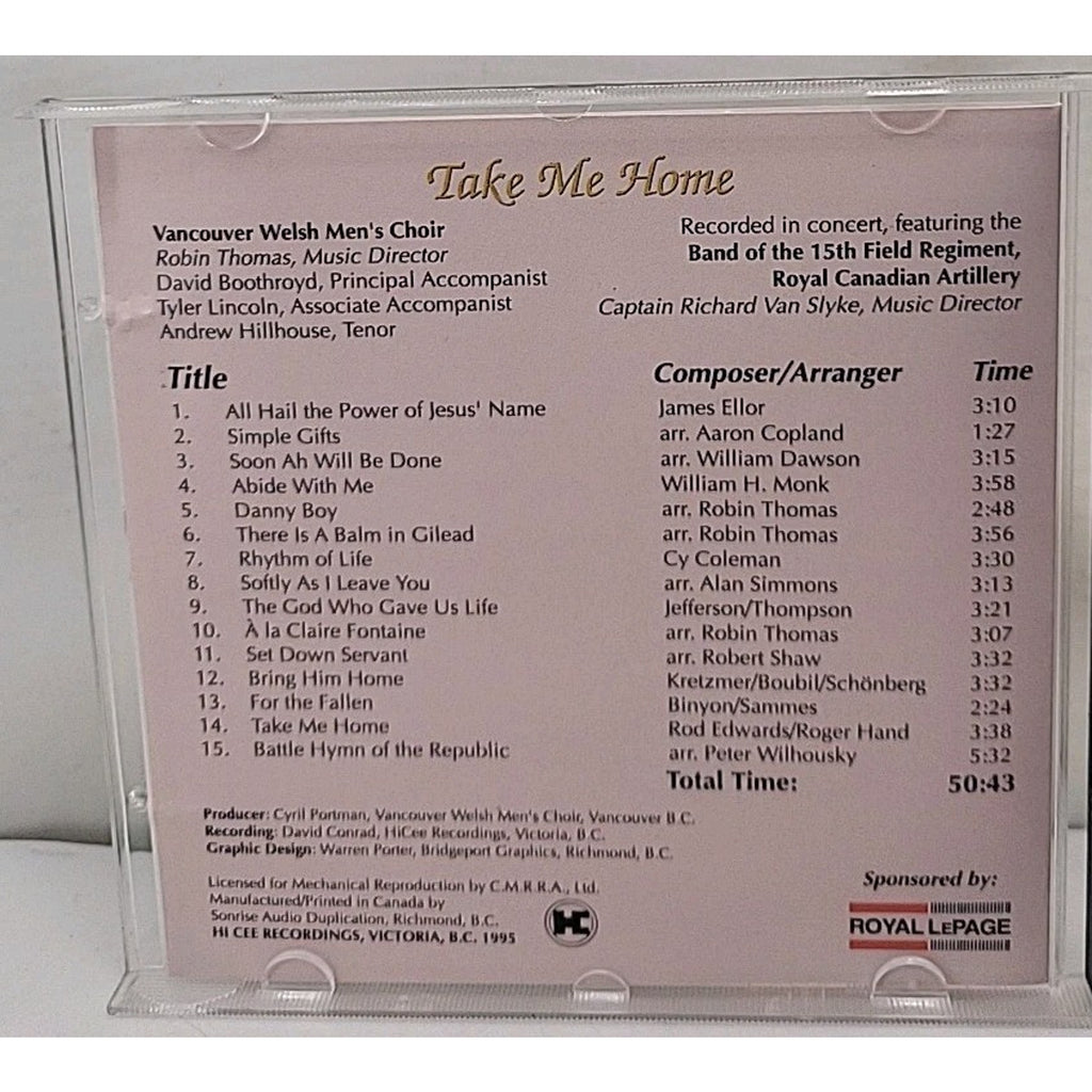 Take Me Home CD By Vancouver Welsh Men's Choir