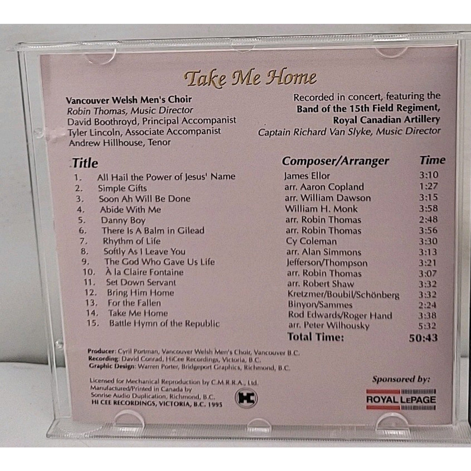 Take Me Home CD By Vancouver Welsh Men's Choir