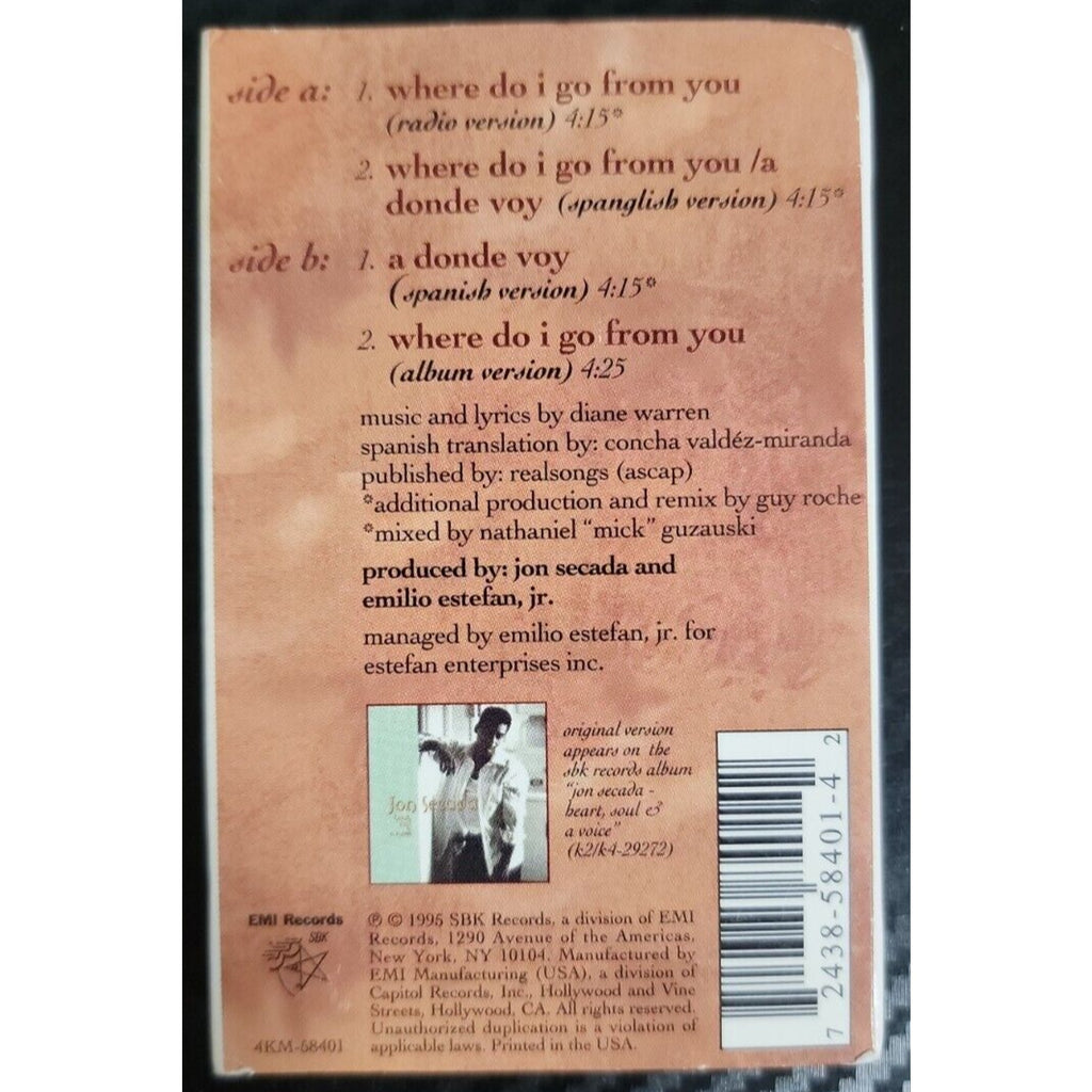 Where Do I Go from You [Single] by Jon Secada (Cassette, May-1995, SBK Records)
