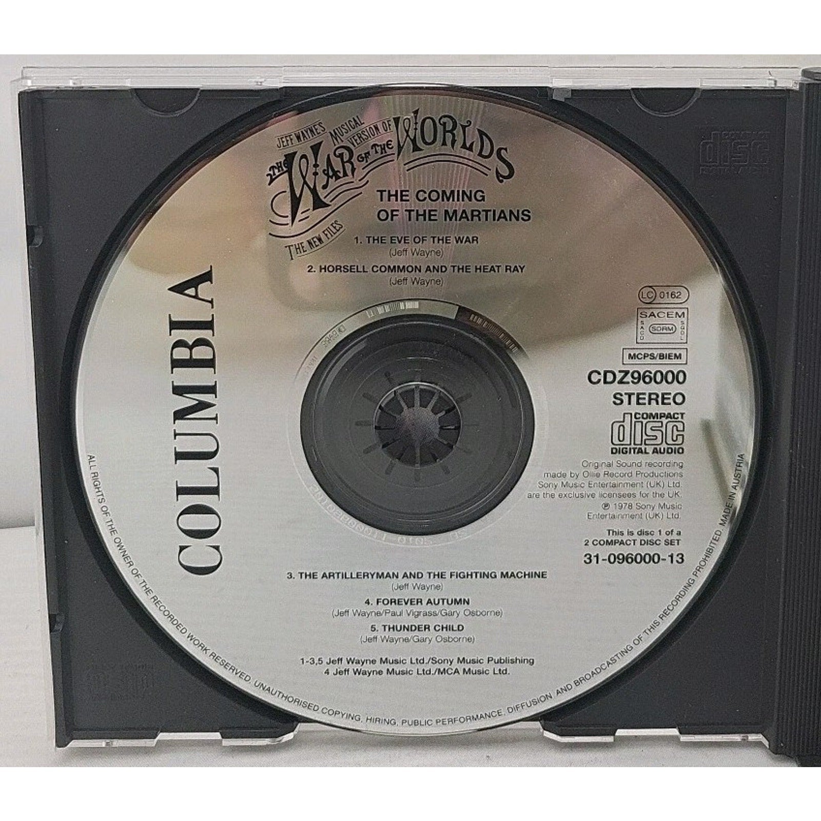 Jeff Wayne The War Of The Worlds Musical Version the Coming Of The Martians 2CD