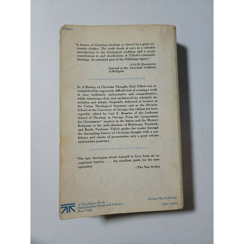 A History of Christian Thought by Paul Tillich and Paul Johannes Tillich (1972,…