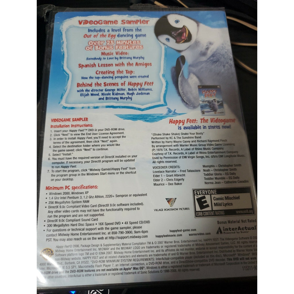HAPPY FEET - PC DVD ROM SOFTWARE VIDEO GAME - BONUS FEATURES - WARNER BROS
