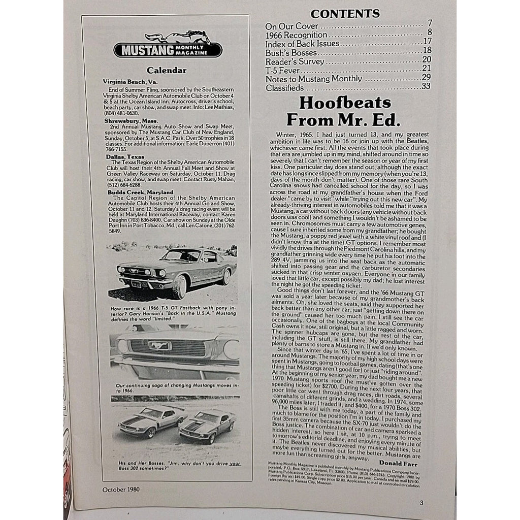 Mustang Monthly Magazine - October 1980 - Vol. 3 No. 9
