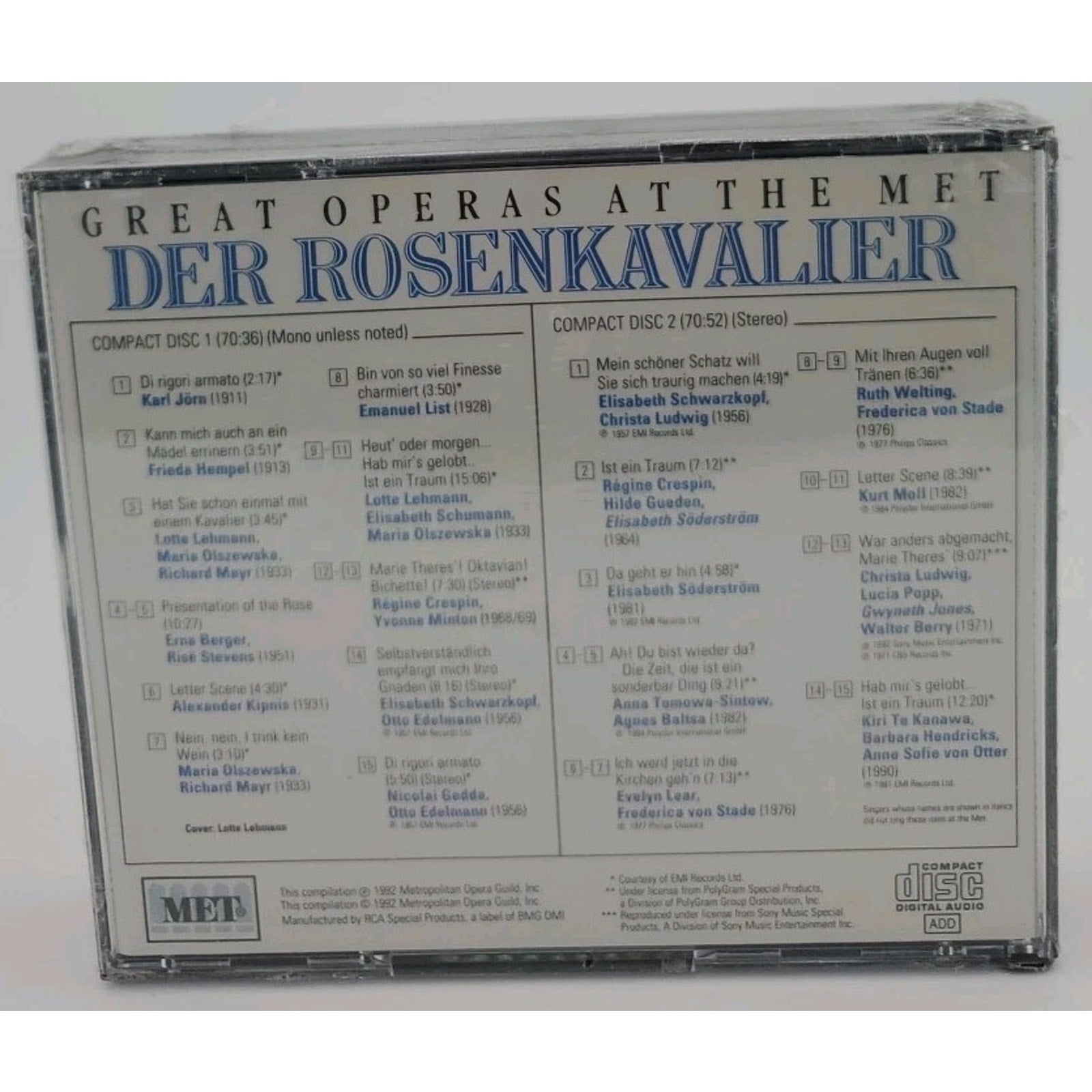 Great Operas At The Met Strauss: Der Rosenkavalier Cd *Brand New*