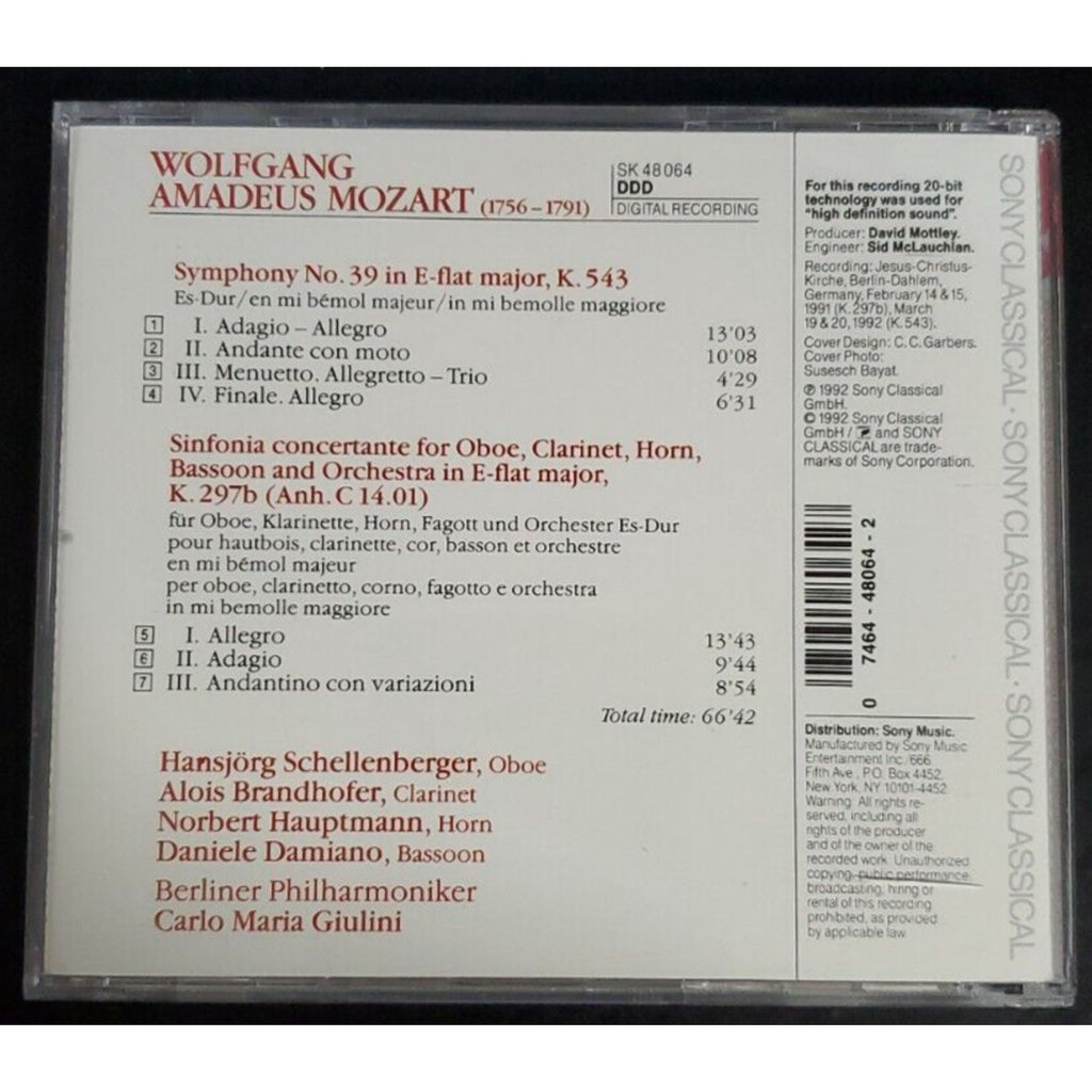 Mozart: Sinfonia Concertante K. 297b/Symphony No.39 (CD)