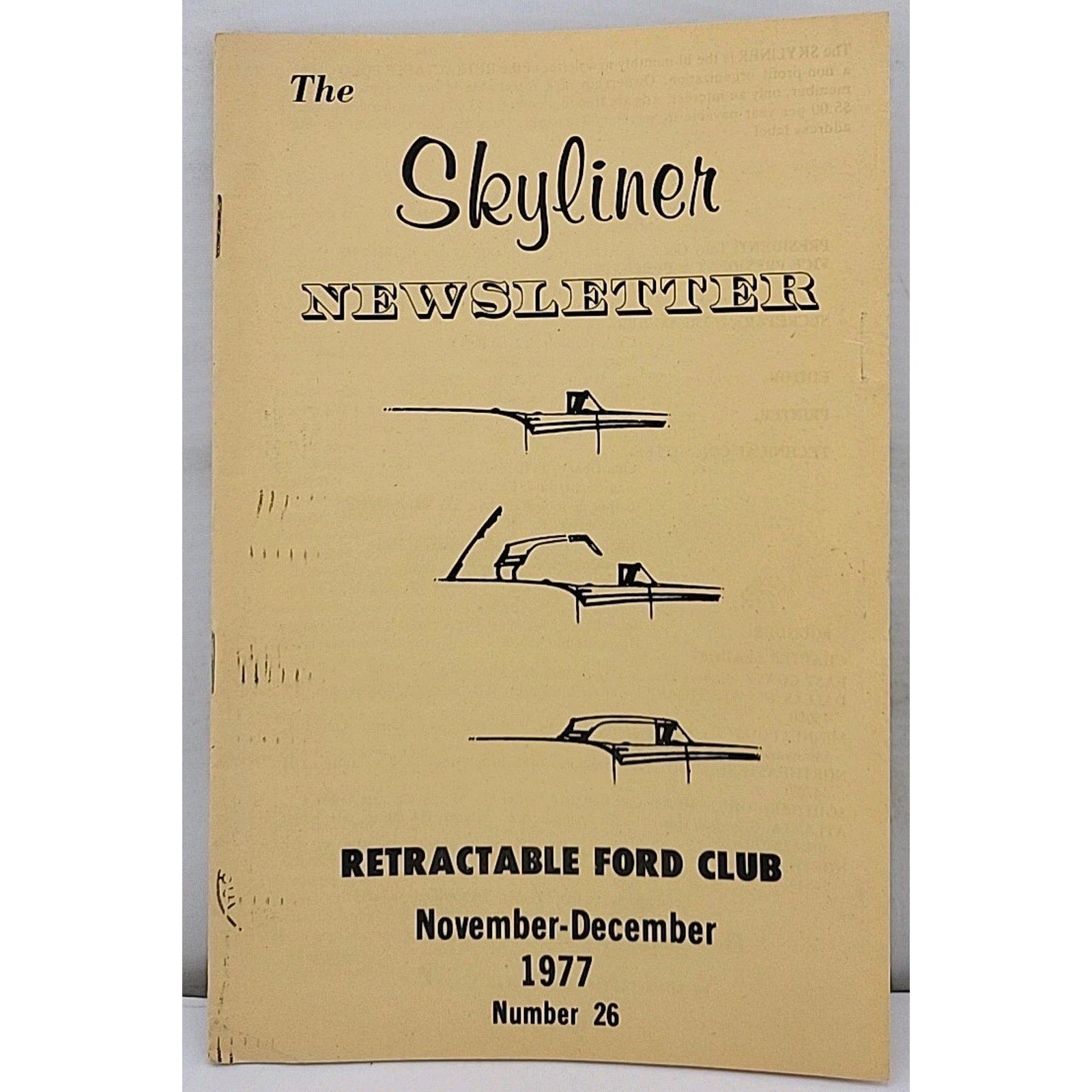 The Skyliner Newsletter - Retractable Ford Club #26 - November-December 1977