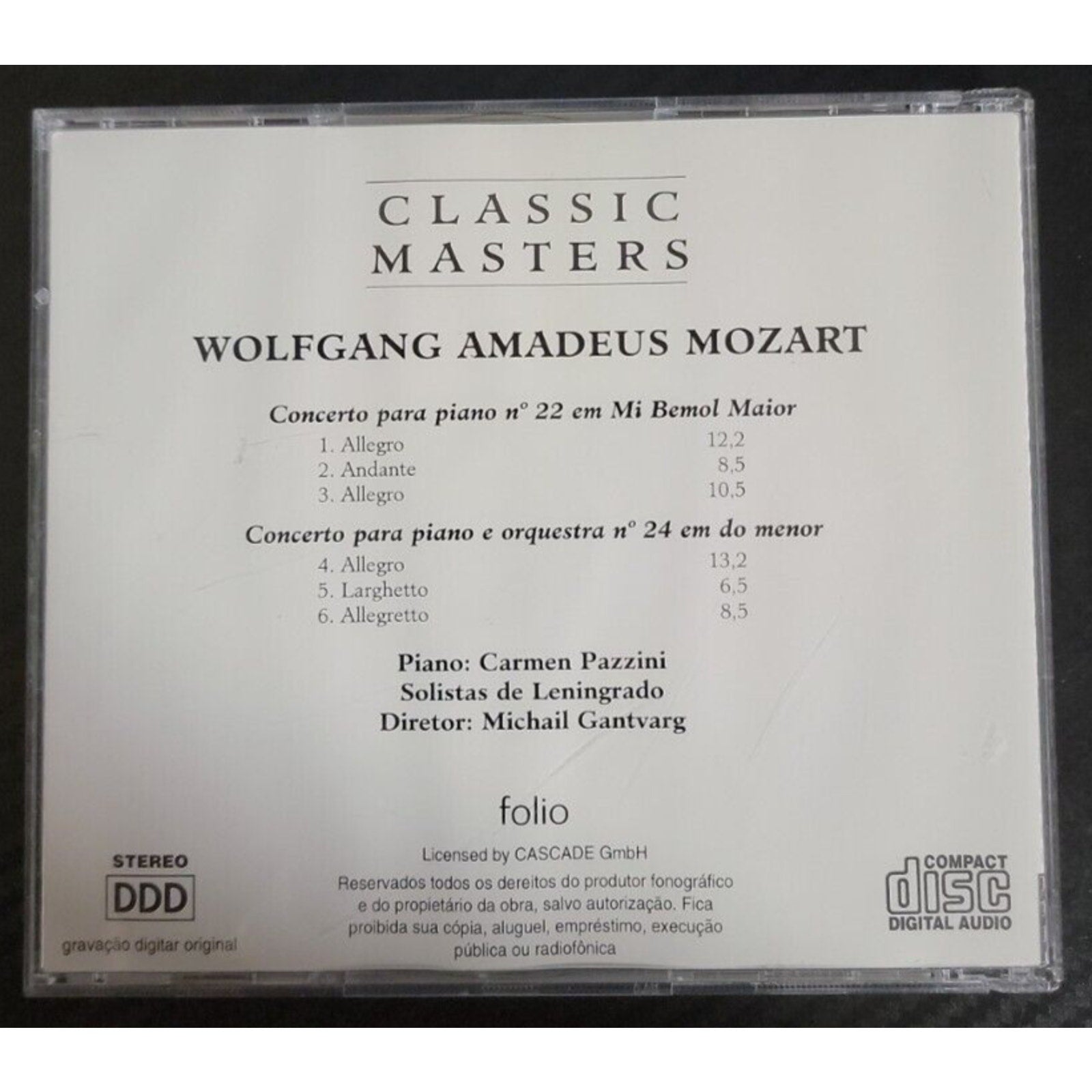 Classic Masters W. A. Mozart Concierto Para Piano N 22 CD