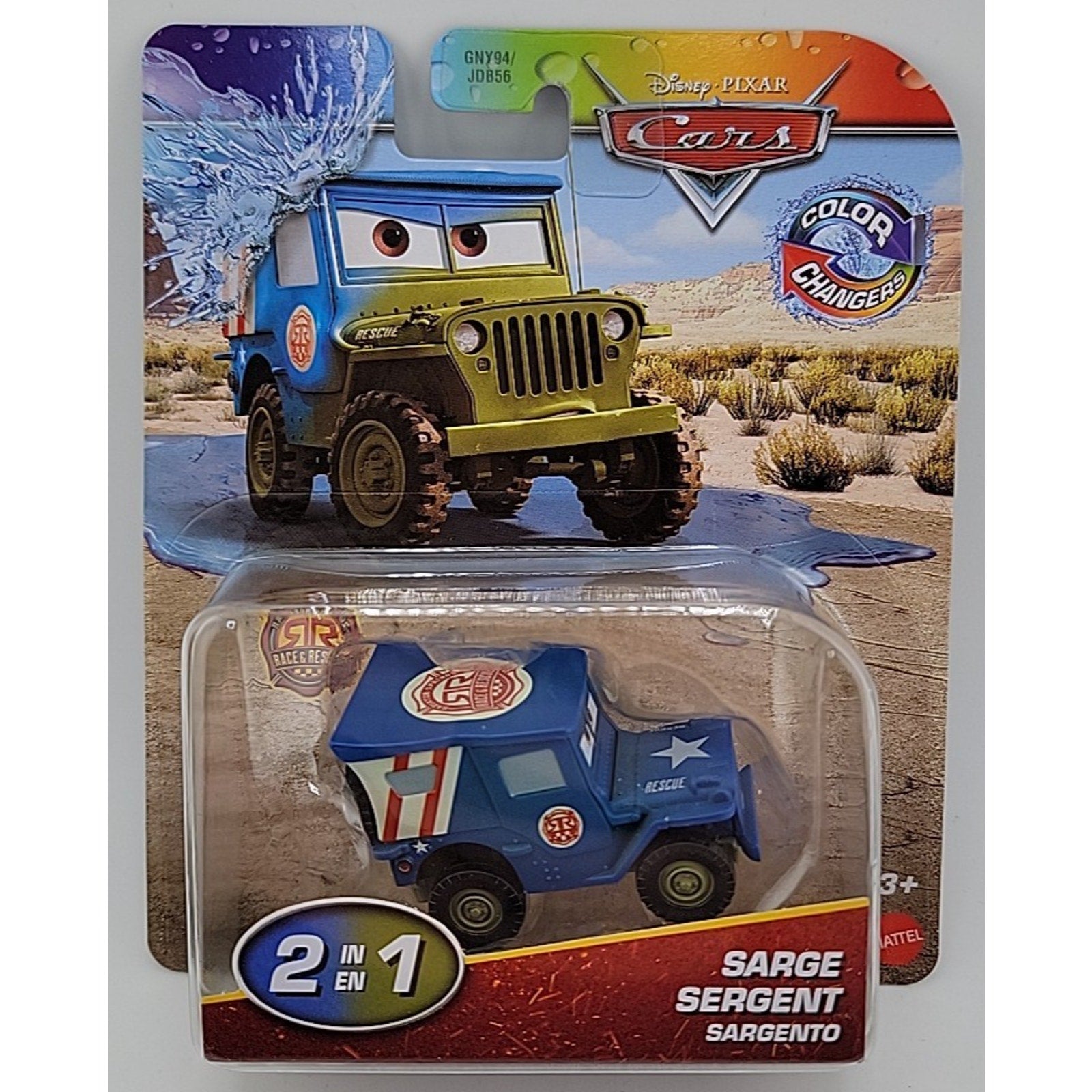 Disney Pixar Cars 2 In 1 Color Changers Jeep Sarge 1:55 Scale