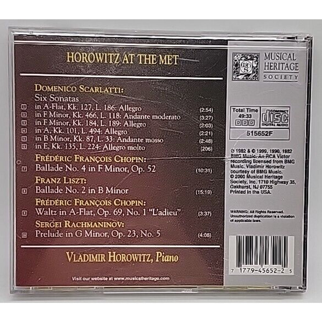 Horowitz At The Met - Vladimir Horowitz (CD, 2000)