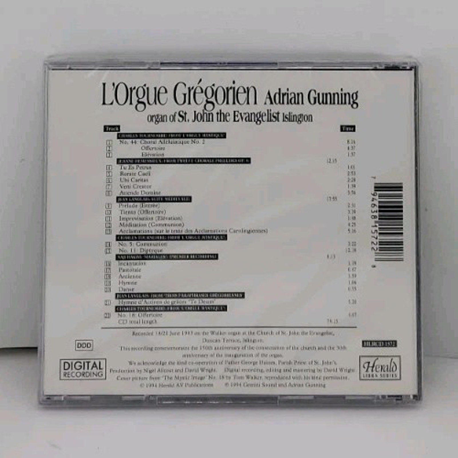 Langlais/Tournemire : L'orgue Gregorien by Adrian Gunning (CD, 1995) *Brand New*