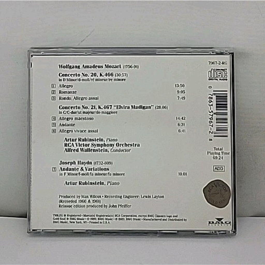 Artur Rubinstein Mozart Piano Concertos Nos. 20 & 21 "Elvira Madigan" CD