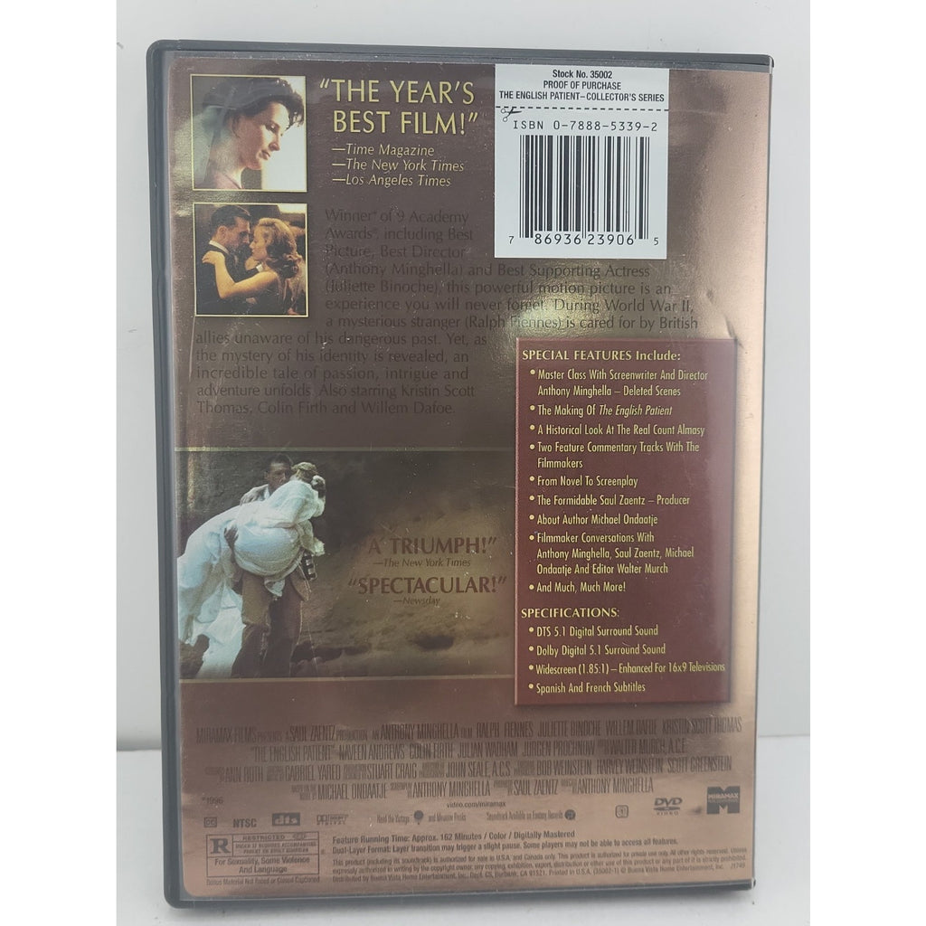 The English Patient (DVD, 2004, 2-Disc Set, Collector's Edition)