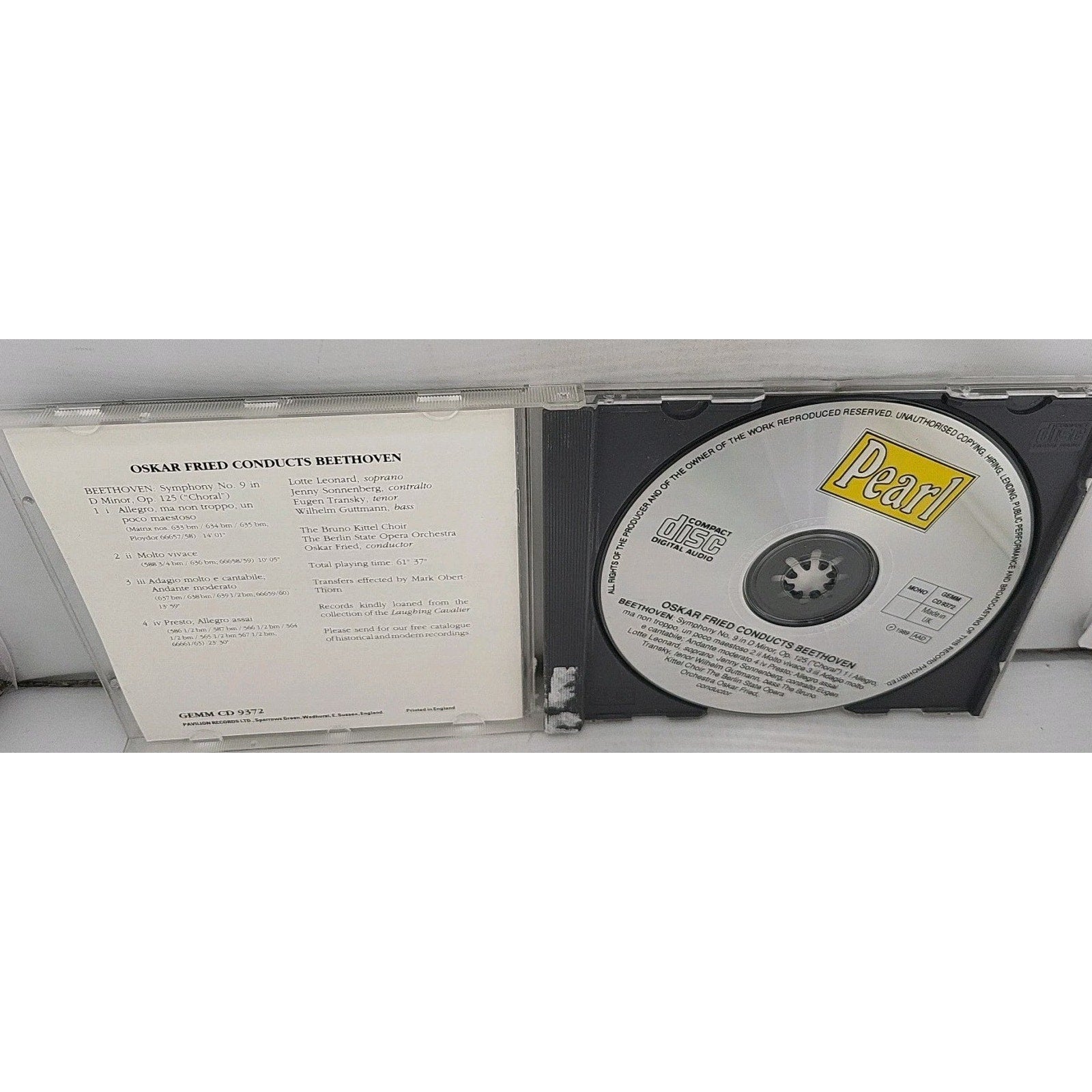 Oskar Fried Conducts Beethoven - Symphony No. 9 (CD, 1989, Pearl) GEMM CD 9372