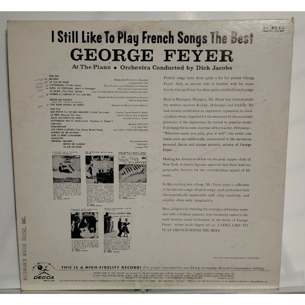 George Feyer – I Still Like To Play French Songs Best (Vinyl)