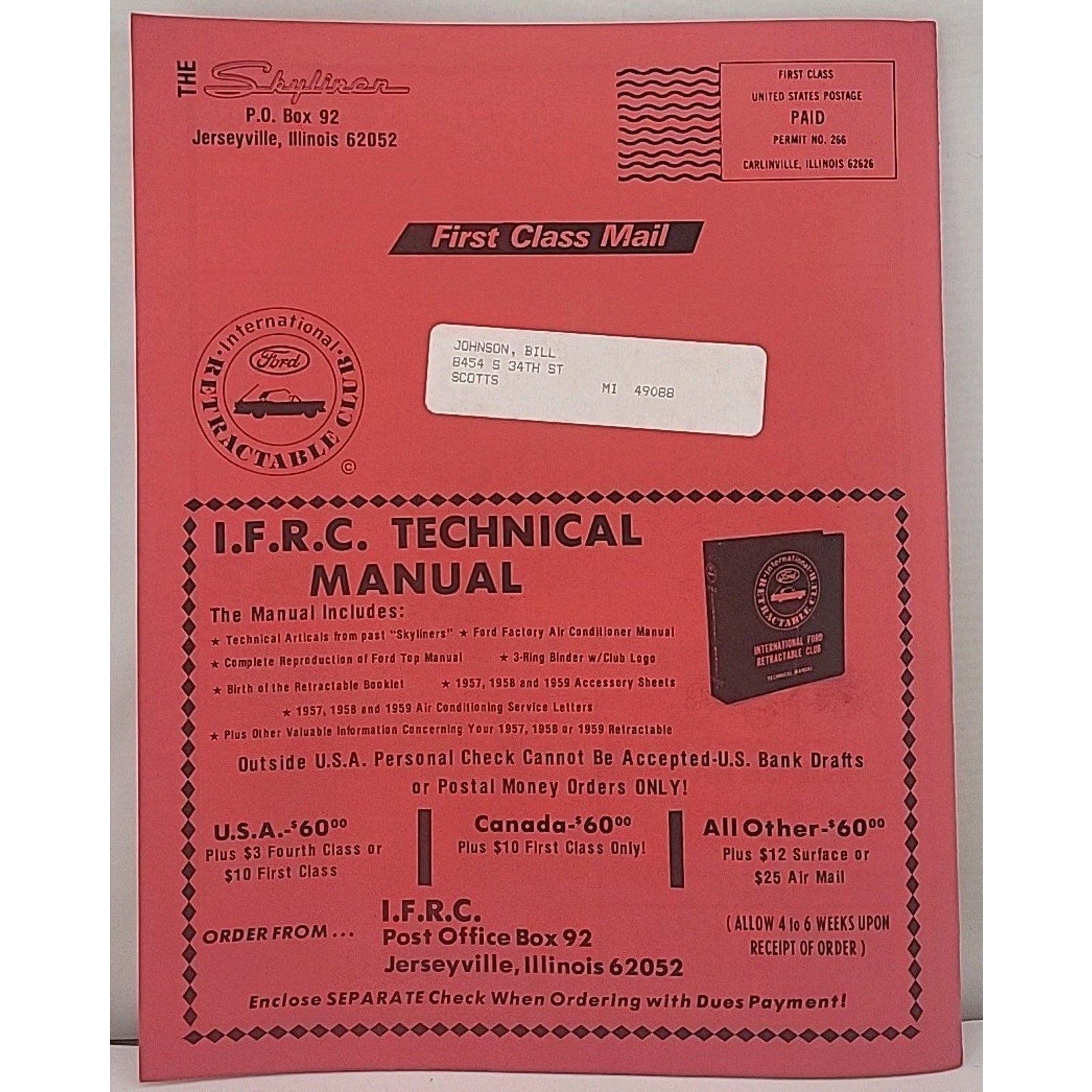 The Skyliner - International Retractable Club - December 1987 Number 91