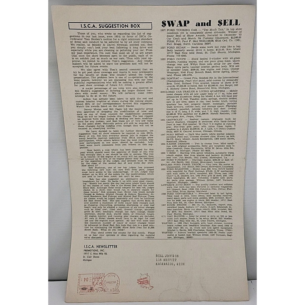ISCA Newsletter September 1964 Volume V Number 1
