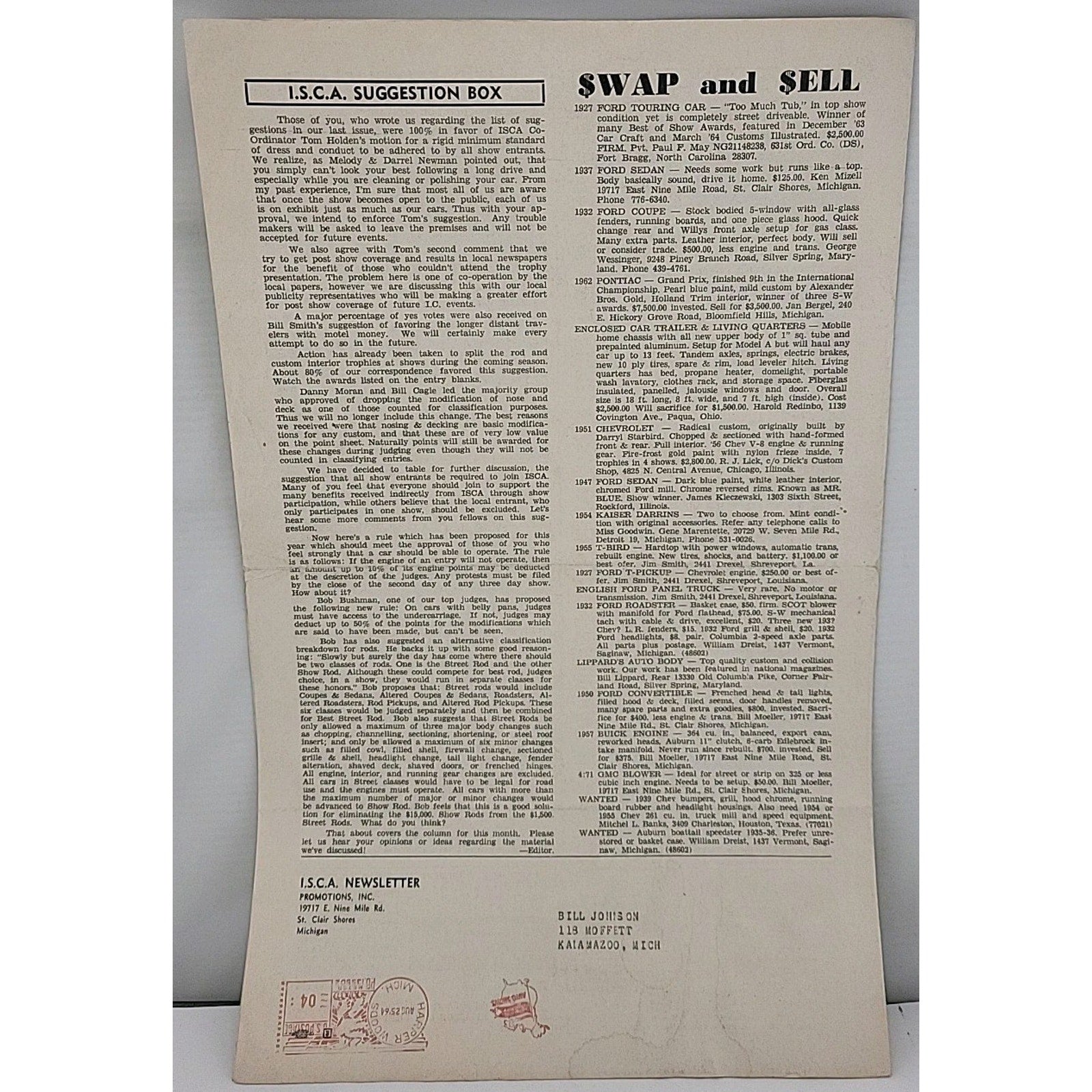 ISCA Newsletter September 1964 Volume V Number 1