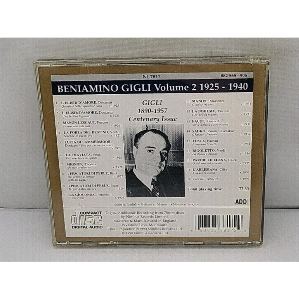 Beniamino Gigli Vol 2 Prima Voce Opera Classical Nimbus Records CD