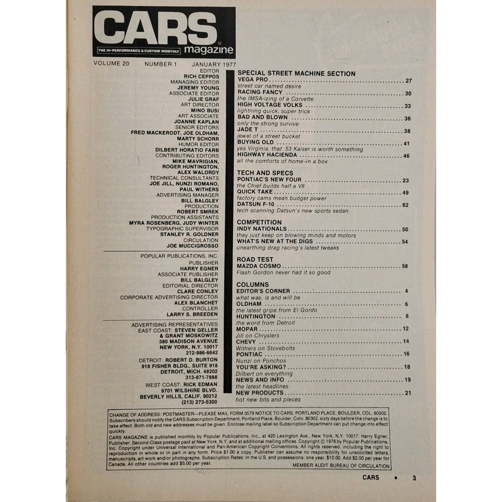 Cars Magazine January 1977 Volume 20 Number 1