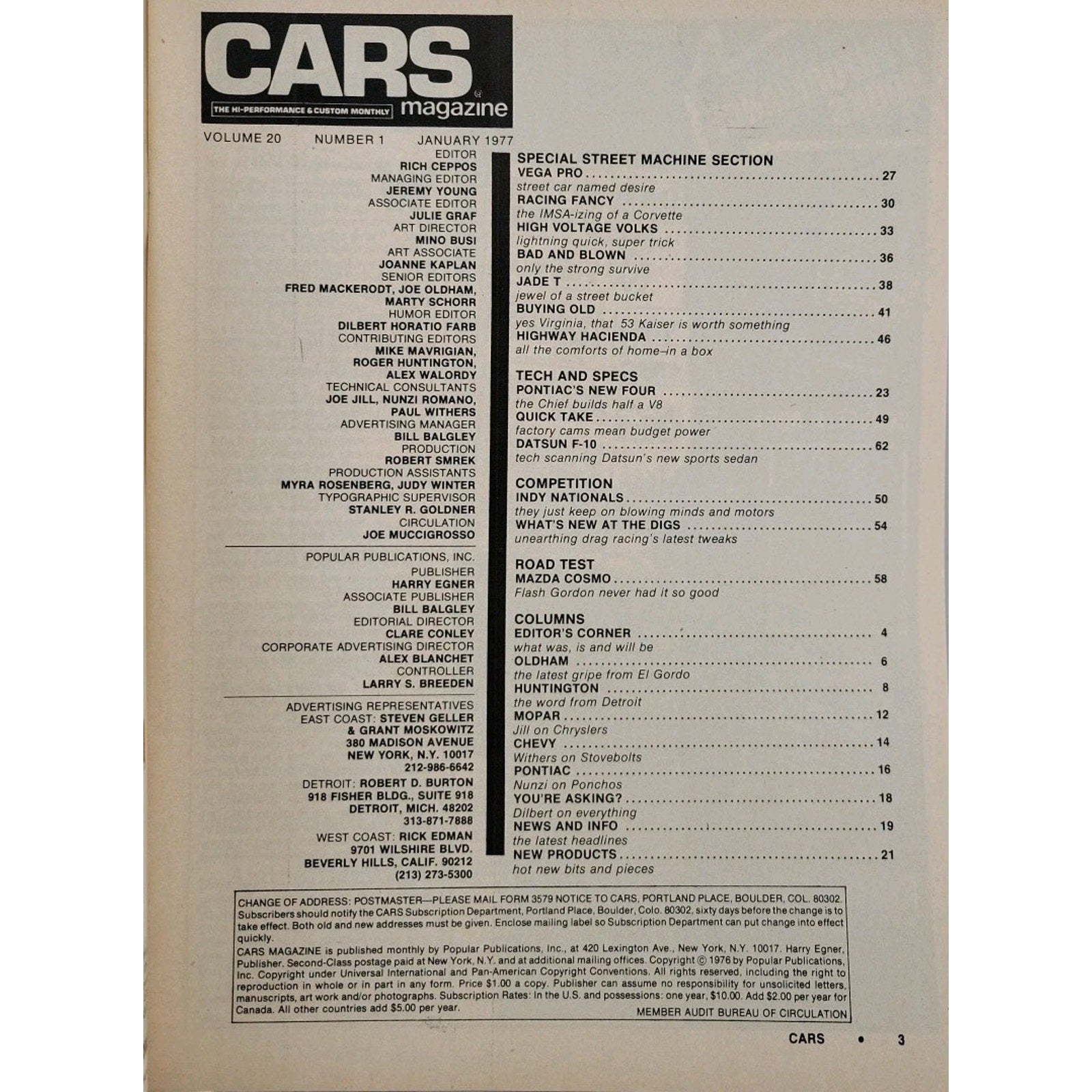 Cars Magazine January 1977 Volume 20 Number 1